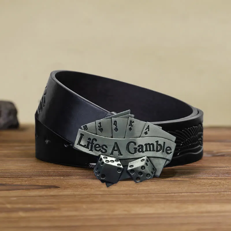 Men's DIY Life's A Gamble Poker Buckle Leather Belt