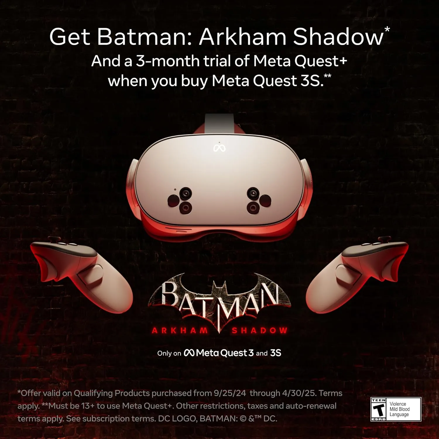 Meta Quest 3S 128GB — Get Batman: Arkham Shadow and a 3-Month Trial of Meta Quest  Included — All-in-One Headset