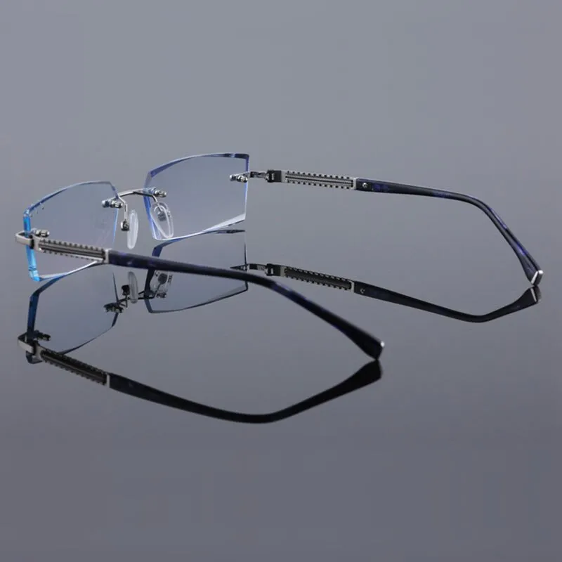 Reven Jate 58130 Pure Titanium Rimless Diamond Cutting Man Glasses Frame Eyeglasses (Black)