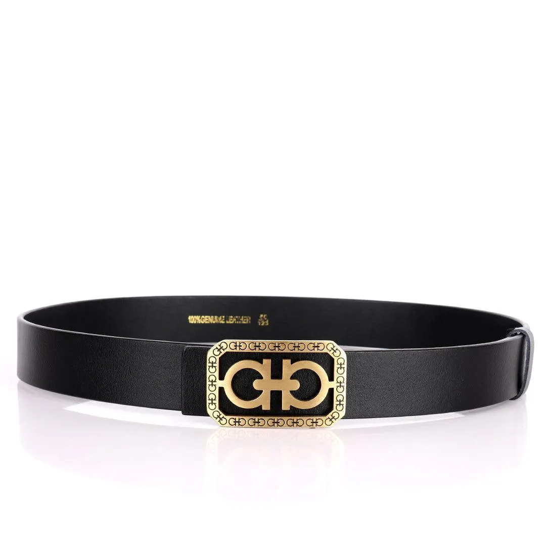 Salvatore Ferragamo Men's Beveled Gancini Buckle Belt-Black