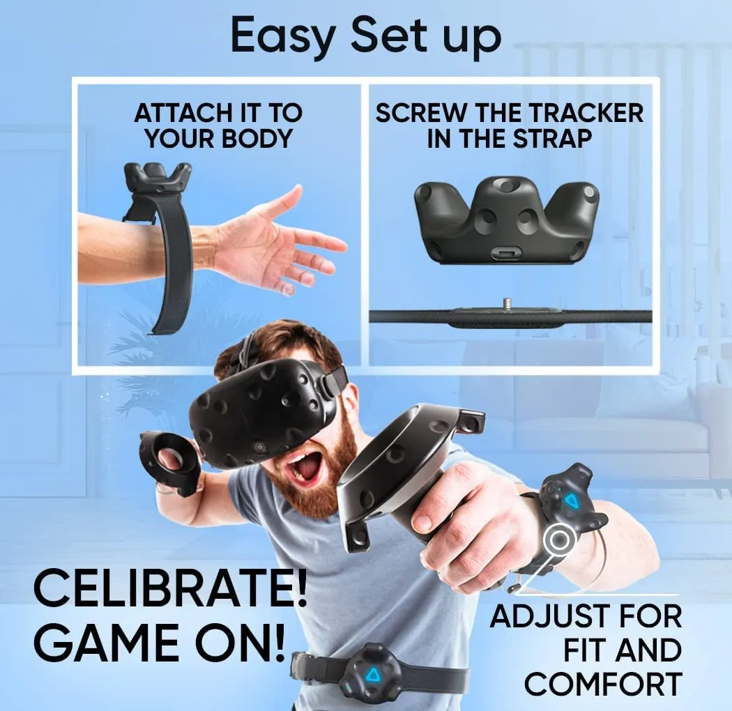 Skywin VR Tracker Belt and Tracker Strap Bundle for HTC Vive System Tracker Pucks - Adjustable Belt and Hand Straps for Waist and Full-Body Tracking in Virtual Reality (1 Belt and 2 Hand Straps)