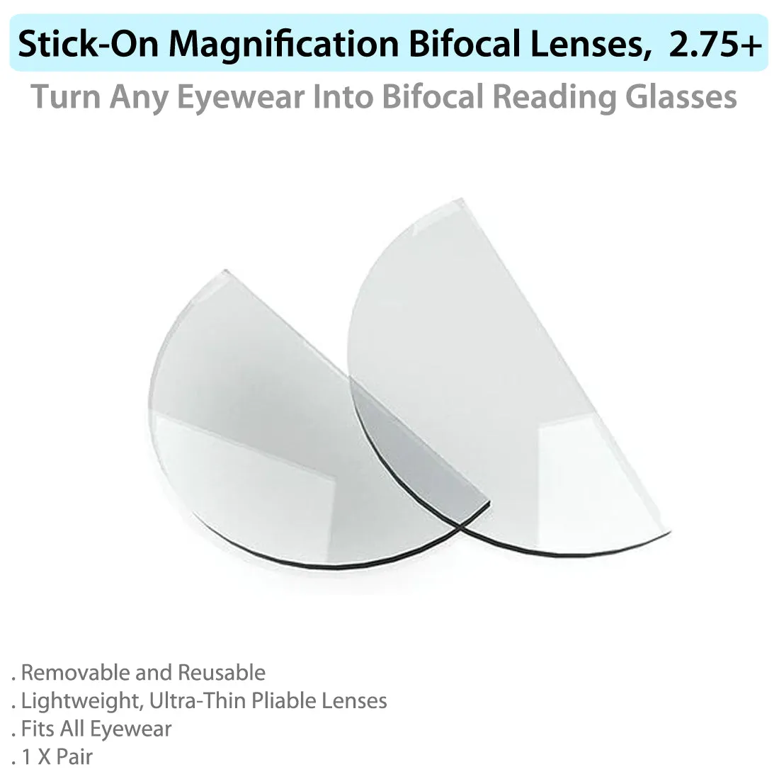 Stick-On Magnification Bifocal Lenses, 2.75 