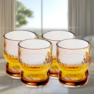 UMAI Water Glasses Set of 4 (300ml Each) | Juice Glasses | Lead Free Drinking Glasses | Kitchen Gift Items | Cold Drink Glass | Cocktail Glass | Kaanch Ke Glass | Gift for Men (Amber)