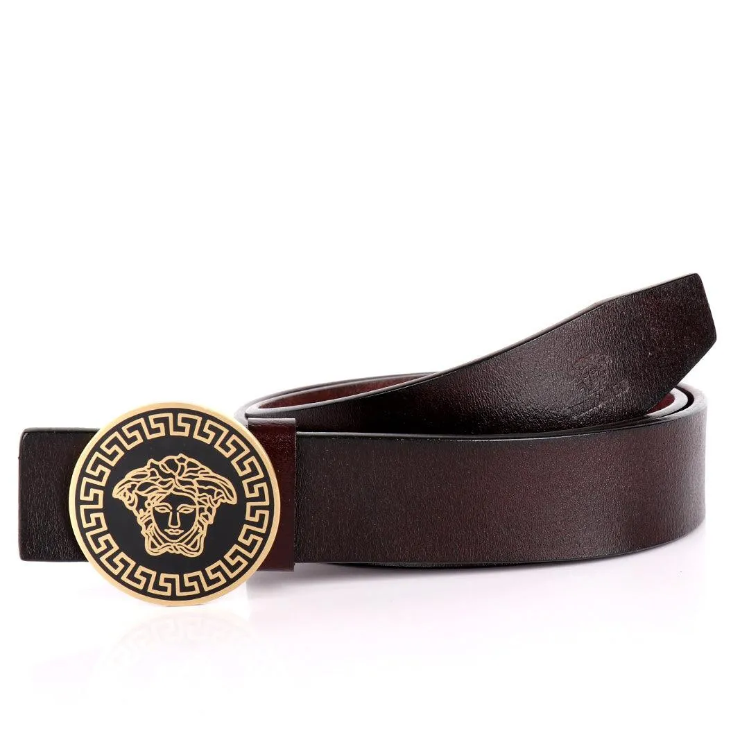 Versace Classic Medusa Round Buckle Belt- Brown