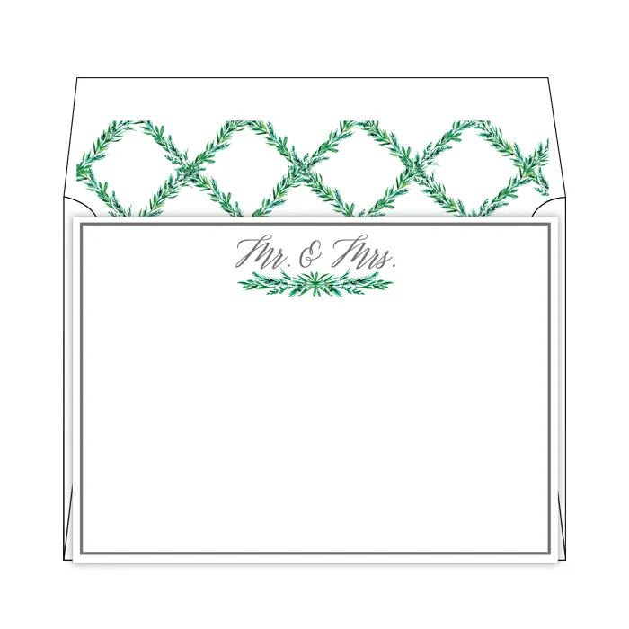 Wedding Greenery Mr and Mrs Flat Note Stationery