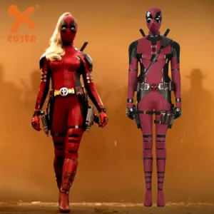 Xcoser 2024 Deadpool 3 Lady Deadpool Cosplay Costume Jumpsuit Mask Outfit for Halloween